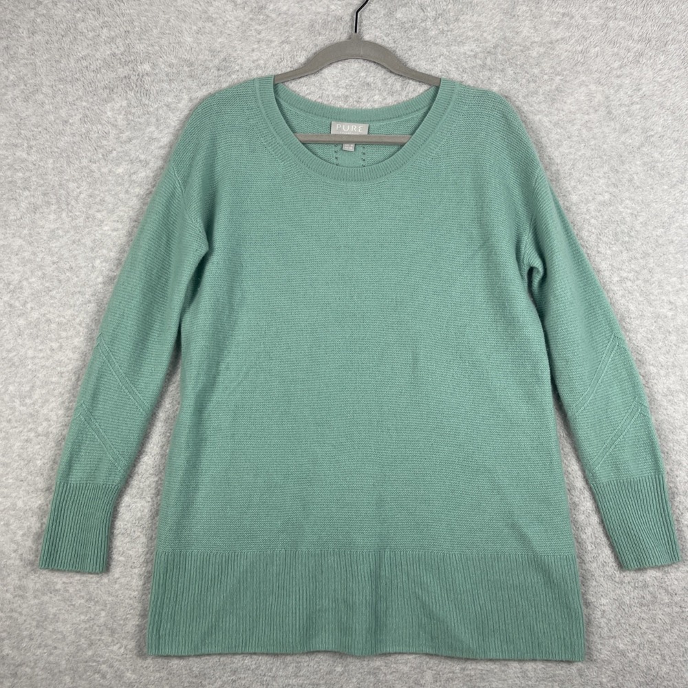 Pure Collection 100% Cashmere Sweater Womens 6 Green Crewneck Soft Knit